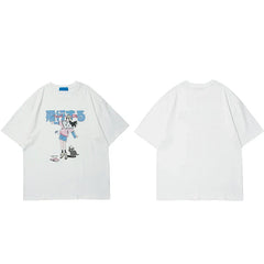 2024 Harajuku Cartoon Cat Japanese Kanji Graphic Streetwear