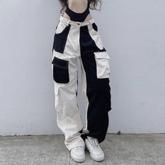 Corduroy Cargo Pants for Women High Waist Street Trend with Multi Pocket Design