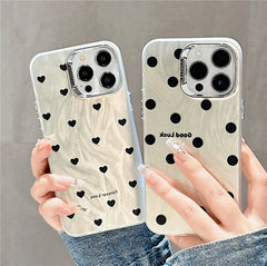 Black Wave Point Little Love Heart Case for iPhone