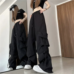 2024 New Fashion Drawstring Women Cargo Pants High Waist Streetwear Hip Hop Y2K Trousers