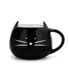 Cartoon Cat Mugs Coffee Cups with Stirring Spoon Black White Ceramic