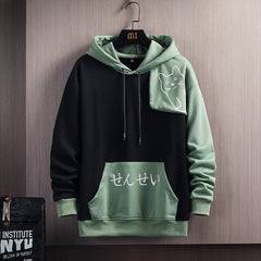Hoodie Sweatshirt Graphic Graffiti Kanji Cotton Autumn Patchwork Pullover Hoodies