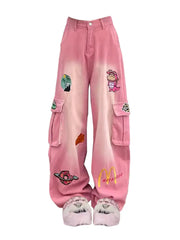 Retro Vibe Embroidered Carpenter Pants for a Stylish Workday