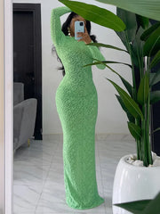 Eccentric Green Maxi Long Sleeve Dress