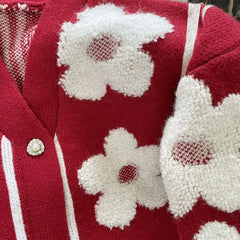 Red Spring Flowers Cardigan