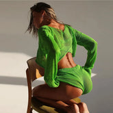 Sexy Beach Crop Top Shorts Set Lace-Up Knit Summer Ensemble