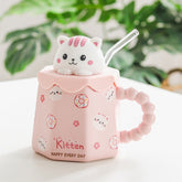 Cartoon Ceramic Mug With Lid and Spoon Creative Cute