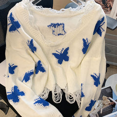 Korean Fashion Graphic Knitted Sweater Woman Oversized Casual Loose