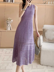 Round Neck Knitted Flower Vest Dress - 2024 Fashion