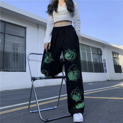 Autumn Vintage New Pocket Elastic Waist Streetwear Fashion Loose Trousers