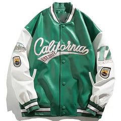 Print Pilot Baseball Jacket Men Hip-Hop Streetwear PU Leather Varsity Bomber Jacket Women 2023