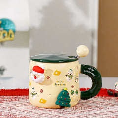 Christmas Christmas Cartoon Coffee Mug with Lid Spoon