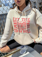 Let The Good Times Roll Art Flower Print Hoodie Women Warm Fleece Trendy Casual Autumn Loose