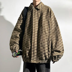 Spring and Autumn Casual Men Jacket with Lace-up Bottom Sleeves and Classic Zipper