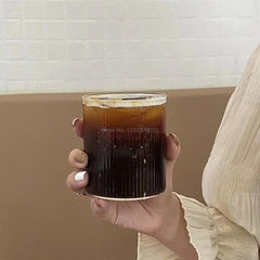 Rib Coffee Glass Water Cups Vertical Stripes Tea Mug for Drinking Milk Beer