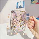 Bubble Starry Sky Cup Sequin Double Layer with Handle High Temperature Resistant Glass