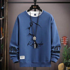 Autumn Men's Sweatshirt Sketch Cat Print Long Sleeve O Neck Harajuku