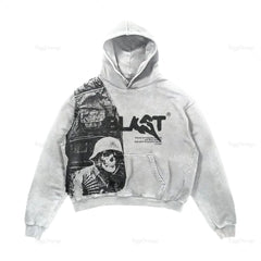 Hoodie Coats Casual Alphabet Blast Print Pattern Skull Fashion Hoodie Men Harajuku