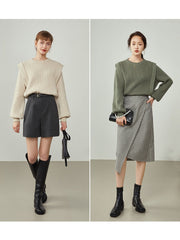 Sweaters Piece Stitching Design Round Neck Pullovers Commuter Oatmeal