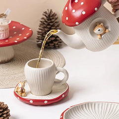 Cute Mushroom Ceramic Coffee Cupcake Plate Kettle Tableware Home Cartoon Mushroom