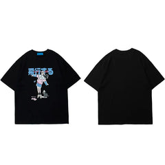 2024 Harajuku Cartoon Cat Japanese Kanji Graphic Streetwear