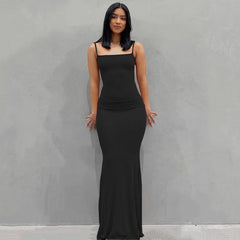 Y2K Satin Slip Maxi Dress Summer Bodycon Sexy Elegant Outfit