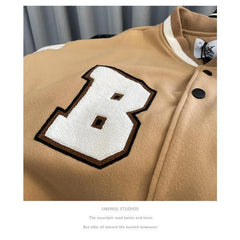 Men's Bomber Jacket Autumn Winter American Retro Letter Embroidery Baseball Uniform Korean Loose