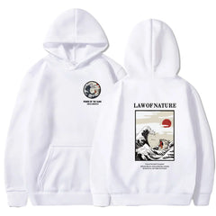 Japanese Anime Cartoon Sea Wave Cat Printed Fashion Hoodie Fleece Pullover Casual