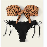 Beach Bikini 2024 Woman Sexy Front Lace Up Tie Bandeau Leopard Swimsuit Female
