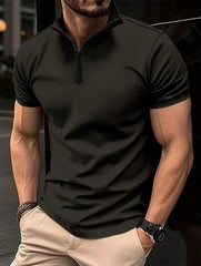 Sporty and Casual: Henley Collar Zip-Up T-Shirt for Men