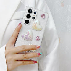 Luxury Transparent Phone Cover 3D Love Heart Glitter Clear Case for Samsung Galaxy