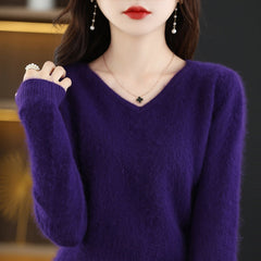 Sweater woman V-Neck Knitted Pullover Mink Cashmere Jumper Female Soft Super Warm Sweater