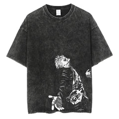 Streetwear Sleeve Vintage T-Shirt Japanese Anime Graphic Print Harajuku Casual Loose