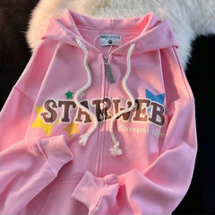 Y2K Retro Harajuku 3D Print Zip-up Hoodie with Plus Velvet Lining