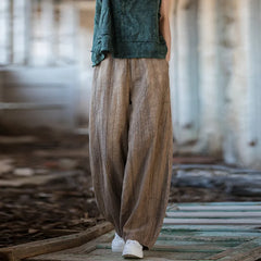 Linen Cargo Pants Vintage Elastic Waist Yoga Trousers Loose Casual Long Wide Leg Oversize