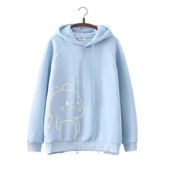 2023 Kawaii Dinosaur Hoodie with Horn - Warm Fleece Women's Pullover