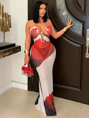 Seashell Flower Print Mesh Dress