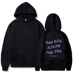 Purple GOD HAS A PLAN FOR YOU Graffiti Hoodies for Women Street Fashion Pullover