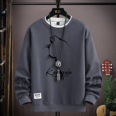 Autumn Men's Sweatshirt Sketch Cat Print Long Sleeve O Neck Harajuku