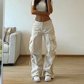 Y2K Vintage Cargo Fashion Streetwear Low Waist Wide Leg Straight Trousers Big Pockets