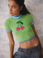 Cherry On Top Fuzzy Knit Crop Top
