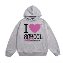 Men Casual Hoodies I Love School Tops Fashion Streetwear Clothing Thick