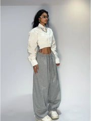 Kpop Y2K Gray Baggy Jogging Sweatpants for Women