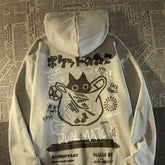 Retro Cat hoodie Streetwear Women Loose Japanese Oversize Silver Fox Velvet Coat