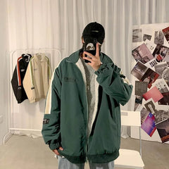 Lamb Wool Jacket Men's Winter Big Velvet Thick Padded Coat Handsome Light Up