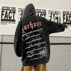 Print Pullover Harajuku Sweatshirt Denim Mens Hoodie Loose Sweatshirt