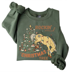 Rockin the Christmas Tree Sweatshirt Cowboy Cowgirl Christmas Sweatshirt Cozy Tops Sudadera