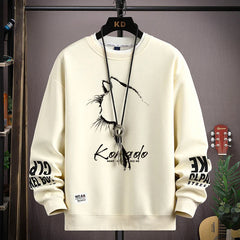 Autumn Men's Sweatshirt Sketch Cat Print Long Sleeve O Neck Harajuku