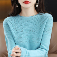 Autumn Winter New Seamless One-Line Pullover WooL Round S Neck UpperBody Hollow