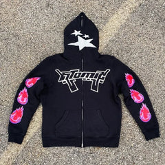 Pullover Gothic hoodie Y2k Zip Hoodie Irregular Pattern Punk Men